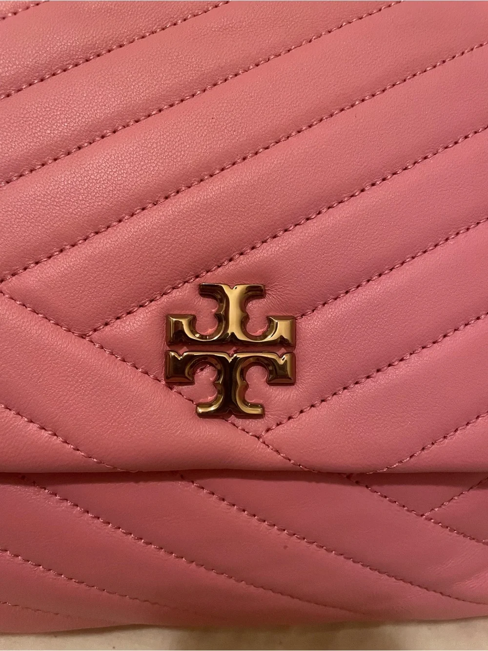 Tory Burch Pink Chevron Quilted Shoulder Bag with Gold Chain